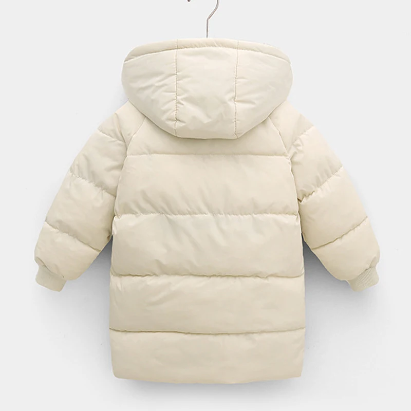 2 3 4 5 6 8 10 Jahre Mädchenjacke Winter Langer Stil Einfarbig Dick Warmhaltend Mit Kapuze Oberbekleidung Für Jungen Daunen-Baumwoll-Schneeanzug – Detail 11