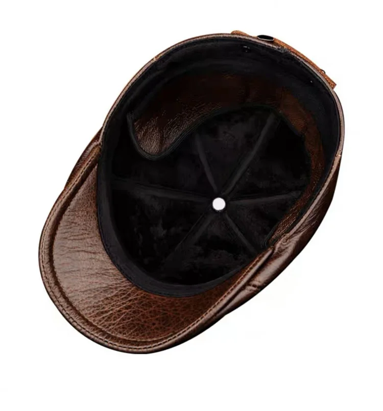 Winter Echtes Leder Winddicht Entenschnabel Berets Mann Kappe Rindsleder Gorras Warme Ohr Schutz Casquette Hüte Für Männliche Drake Boina – Detail 7