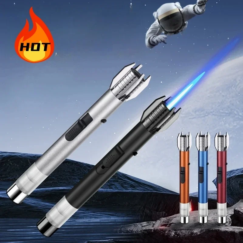 

HOT Creative Metal Windproof Direct Turbine Torch Blue Flame Butane Gas Lighter High Power Cigar Use Lighter Men's Gift