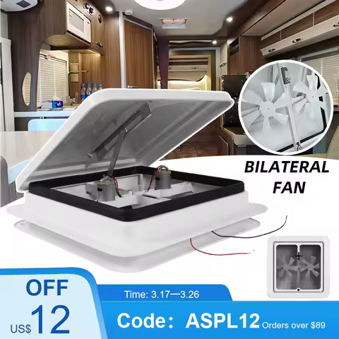 TYTXRV 14" X 14" DC12V RV Roof Vent Caravan Simple Ventilation Exhaust Fan White Lid for Travel Trailer Motorhome Bathroom