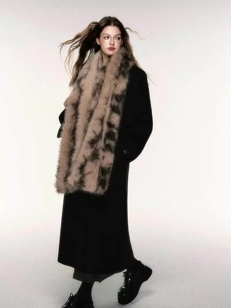 Корейский дизайнерский тонкий шарф в подиумном стиле, модный плюшевый шарф в длинную полоску, женский шарф из искусственного меха норки для девочек, теплый Wh94