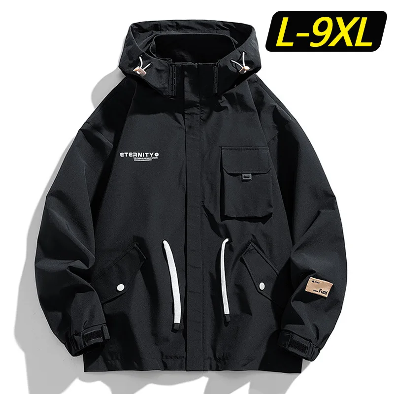 

L-9XL Men's Baseball Uniform Spring Autumn Retro Fashion Bomber Jacket Men Casual Black Cargo Hooded Coat Varsity Jackets Unisex