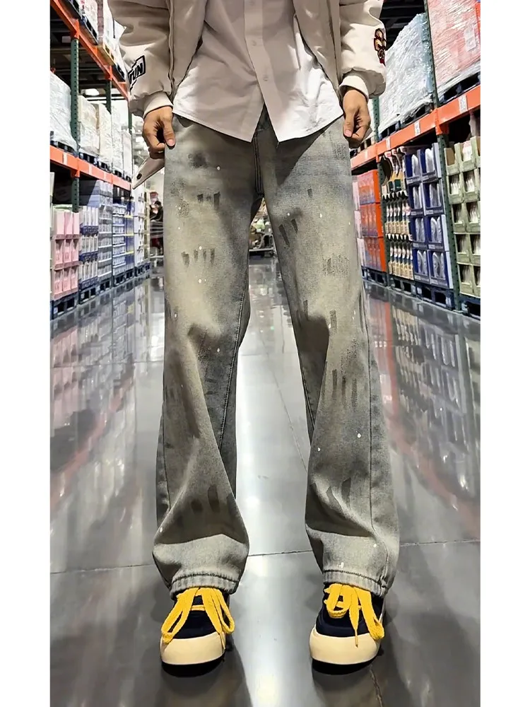 

Retro American High Street Men's Loose Straight Leg Jeans Spring Autumn New Sle Knife Wide Leg Denim Pants