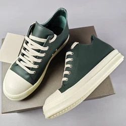 Male Sneakers Leather Shoes for Men Green Solid Couple Shoes O-wen Lace-up Streetwear Women's Sneakers