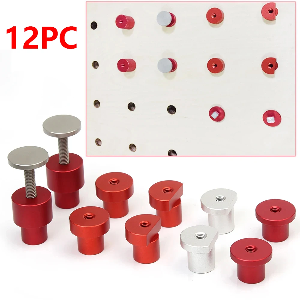 

12pc/Set Workbench Table Peg lift Heighten Bench Clamp for 20mm Dog Hole Brake Stops Precision Aluminum Alloy Woodworking Tools