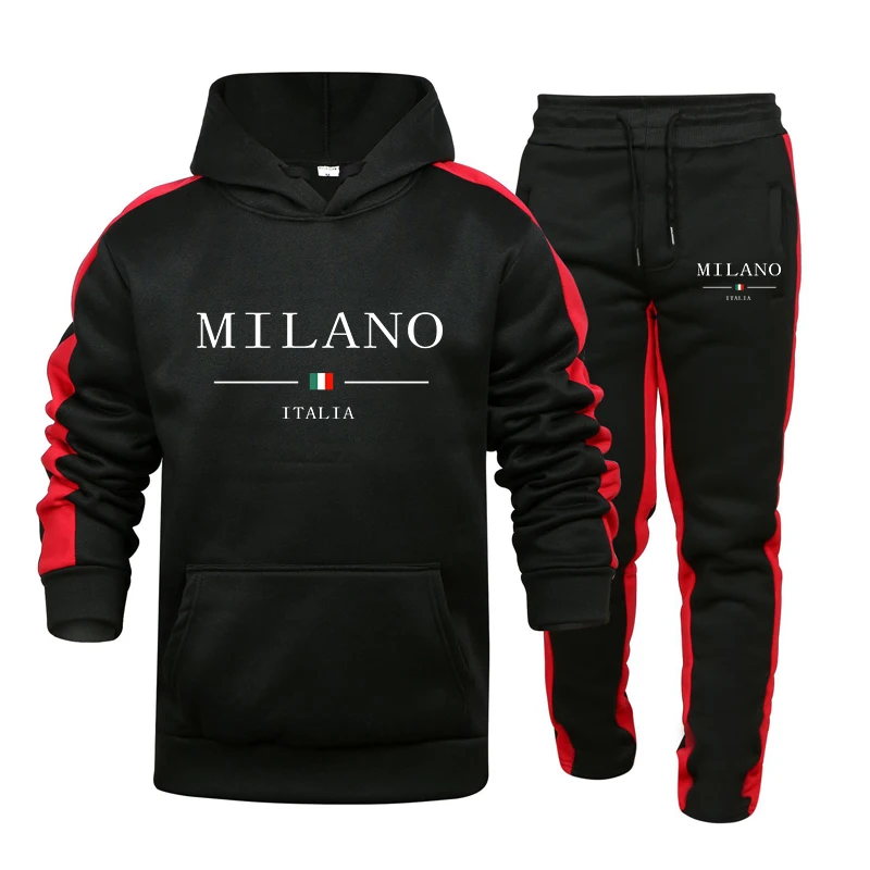 Milan Printed Mens Tracksuit Casual Hooded Sweatshirt 2 Pcs Set Jogging Men's Clothing Outdoors Sports Suit Hot Sales Streetwear