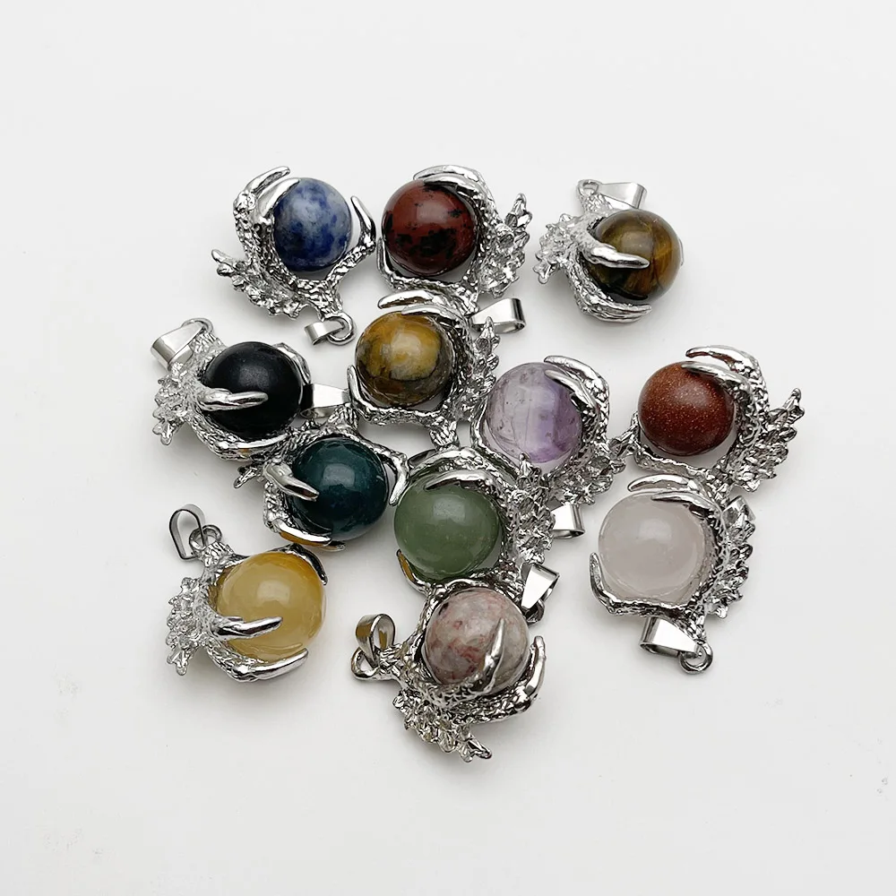 Fashion natural stone new Silver color loong Claw pendant necklace Jewelry making charm accessories diy man gift 12pc wholesale