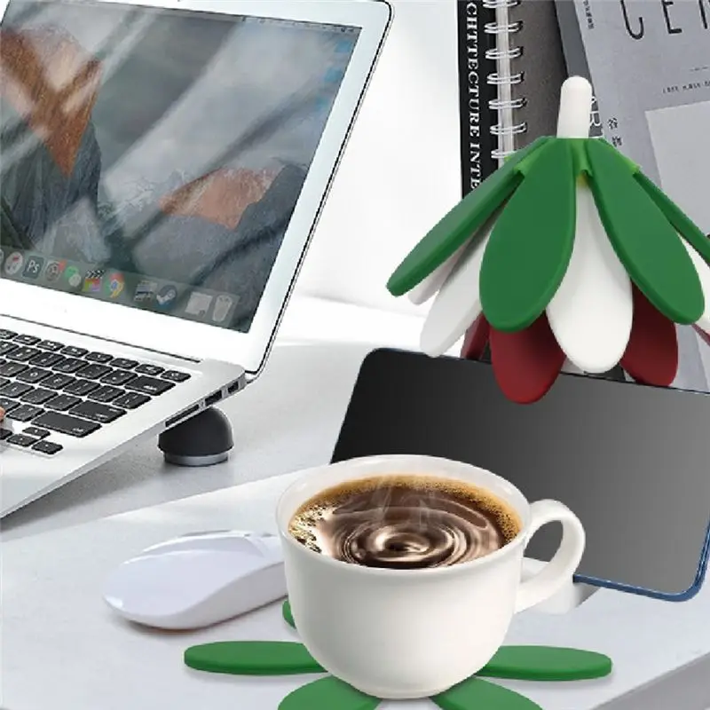 SYW-Christmas Tree Heat-Resistant Table Mat Household Tea Coaster Anti-Scalding Mat Foldable Heat-Insulating Mat