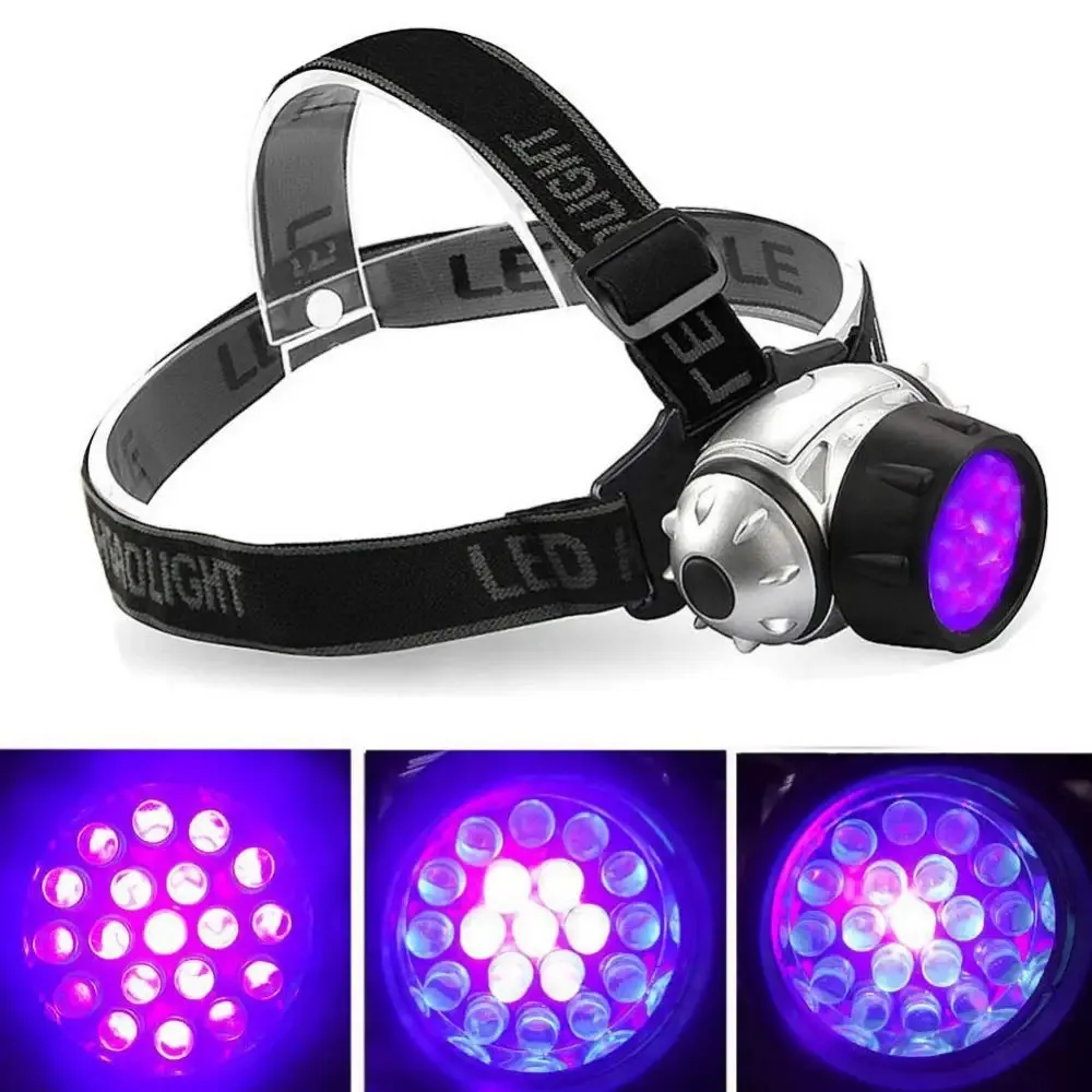 Faróis de prova de chuva UV LED, Lanterna ultravioleta, Bateria, Camping, Caça, Tocha principal, Luz roxa, 395nm