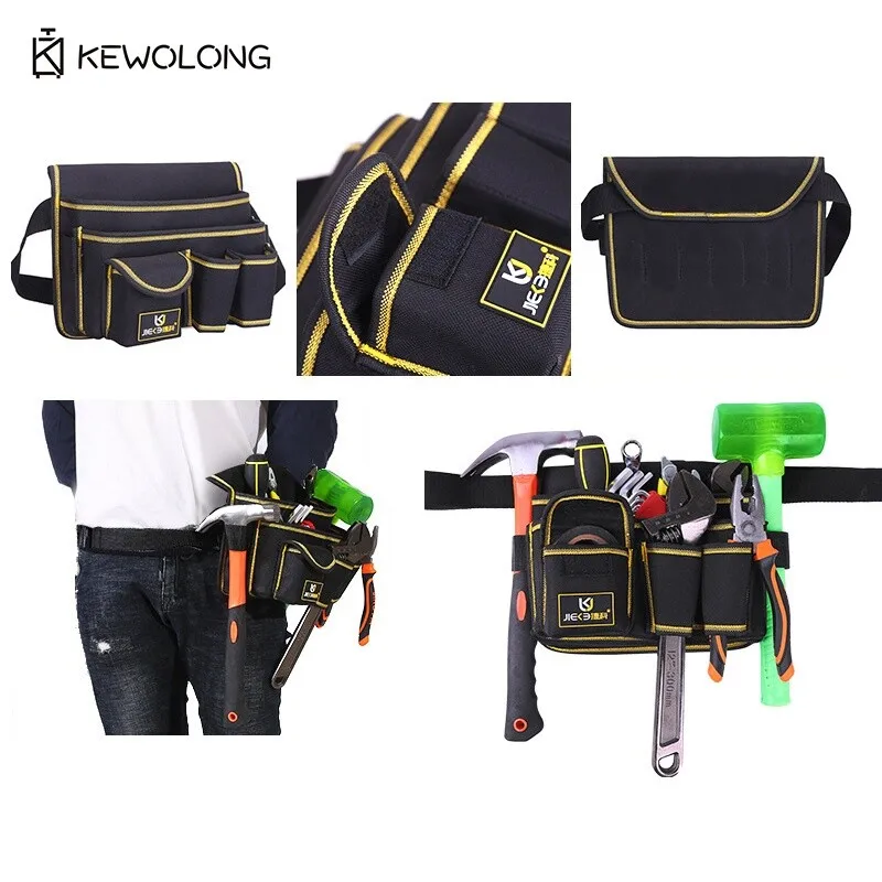 กระเป๋าคาดเอวอเนกประสงค์สำหรับช่างไฟฟ้าและงานซ่อม - กระเป๋าคาดเอวไนลอนขนาดกะทัดรัดพร้อมช่องใส่ของหลายช่อง พกพาสะดวกแบบแฮนด์ฟรี
