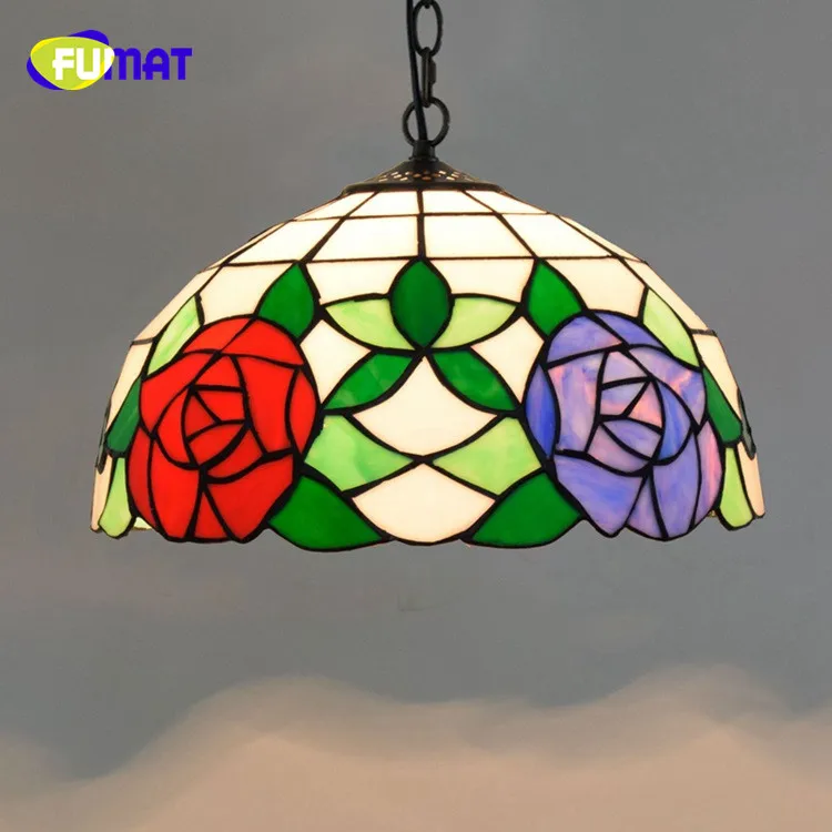 FUMAT American Pastoral Creative Tiffany Stained Glass Art For living room restaurant Rose Chandelier Morning Glory