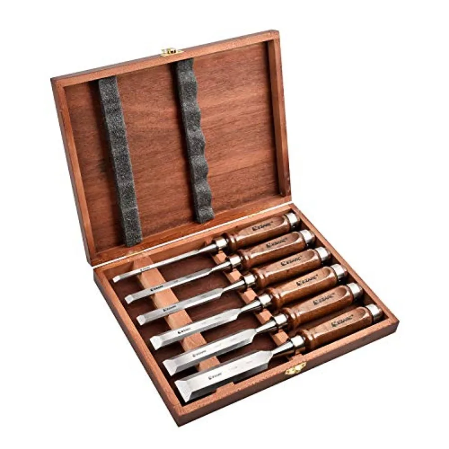 

【Spot goods】6 Pieces Wood Chisel Tool Sets Woodworking Carving Chisel Kit with Premium Wooden Case for Carpenter Craftsman