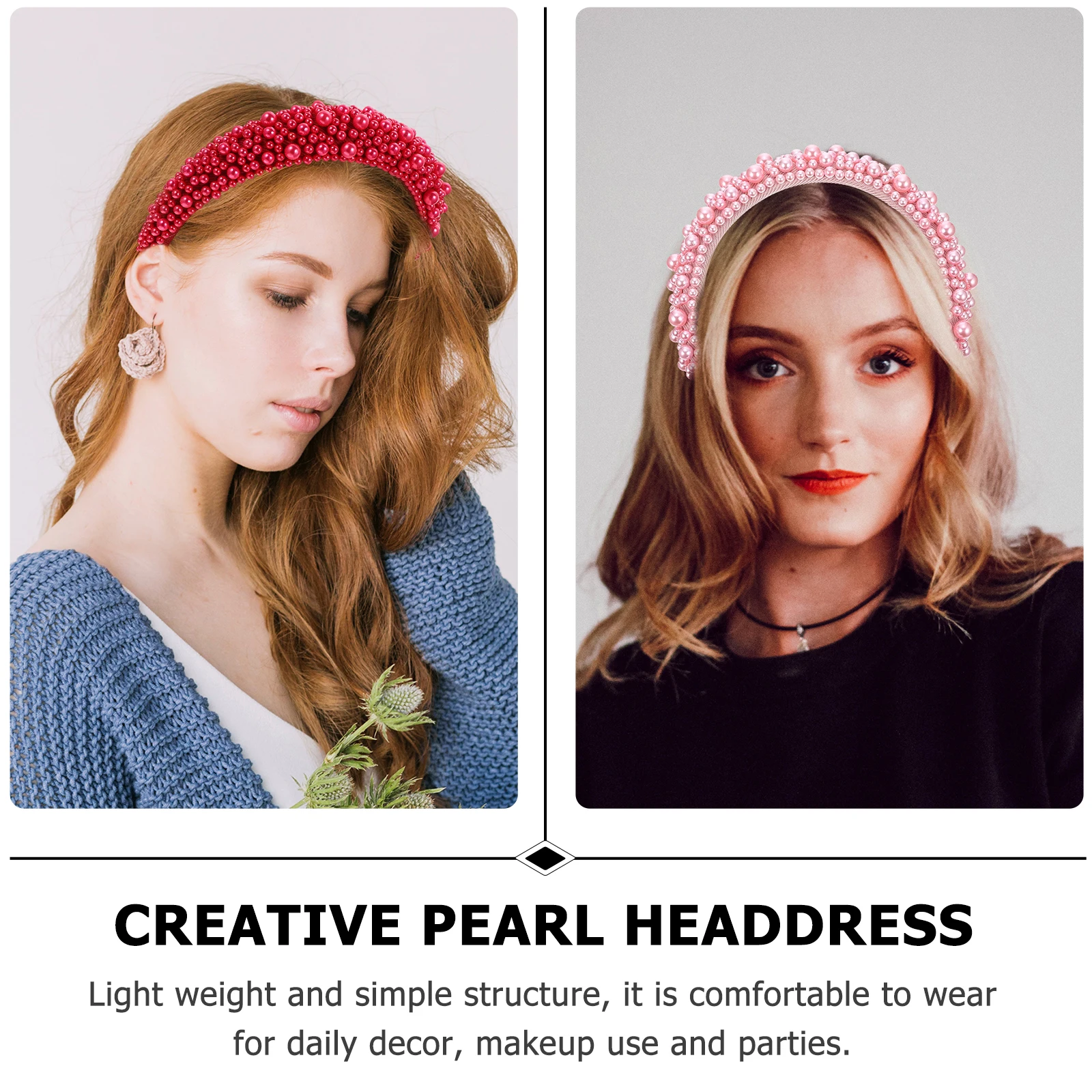 

2 Pcs Pearl Hairb Wide Elegant Girl Sponge Decorative Fashion Bride Headb Accessory Creative Pearl Headdress Hairstyle Daily