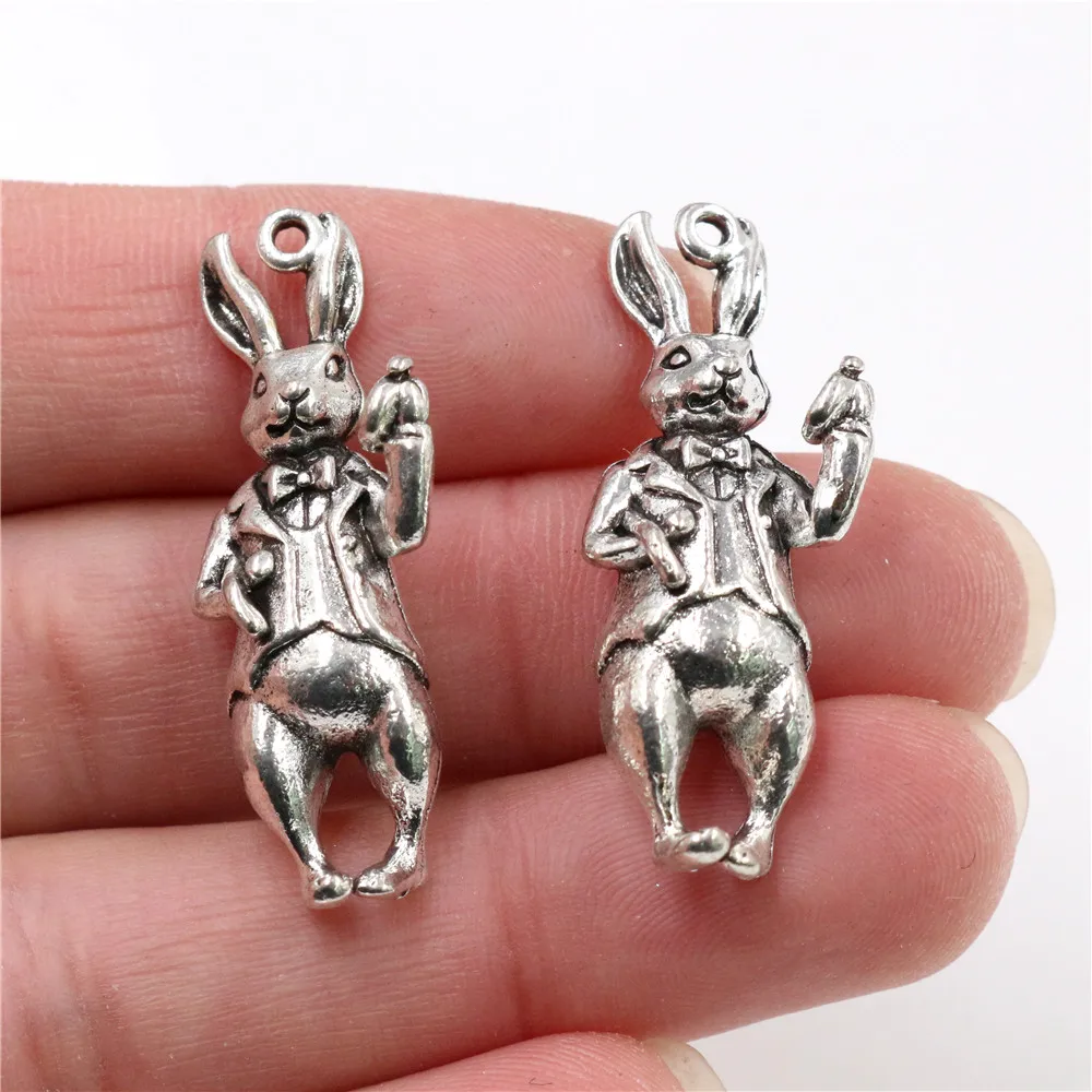 37x14mm 3pcs Antique Bronze and Antique Silver Plated Rabbit Handmade Charms Pendant:DIY for bracelet necklace