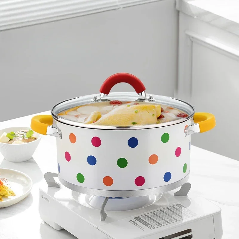 Durable 304 Stainless Steel Cooking Pot - Large Capacity 28cm Colorful Wave Dot Design Stylish and Practical New Arrivals