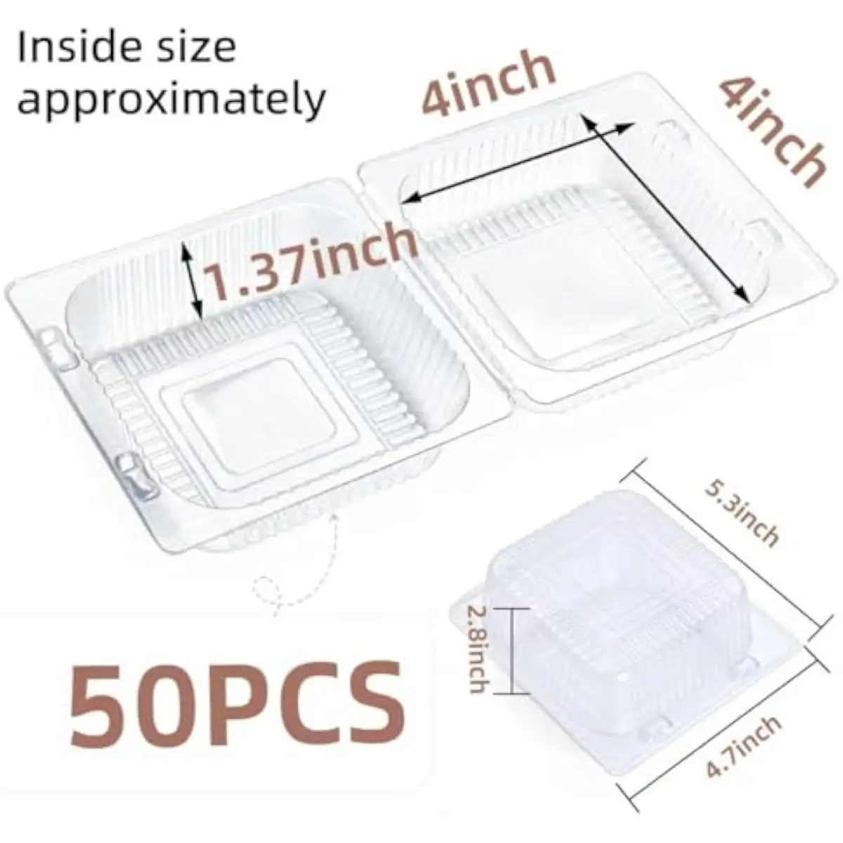 50 Pcs Heavy Duty Plastic Clear Clamshell Food Containers with Lids
