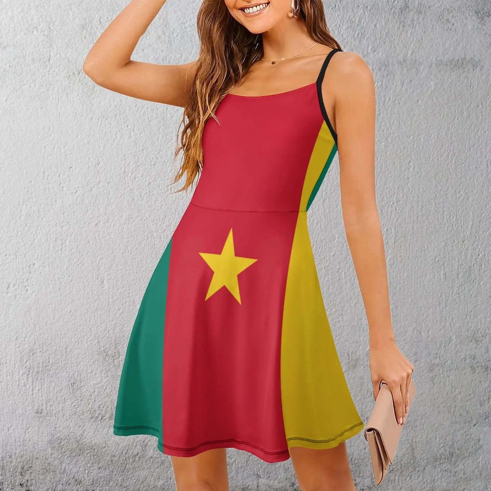 

Cameroon Flag Mini Skirt Cameroun Dress Women's Sling Dress Premium Exotic Woman's Clothing Humor Graphic Vacations The Dress