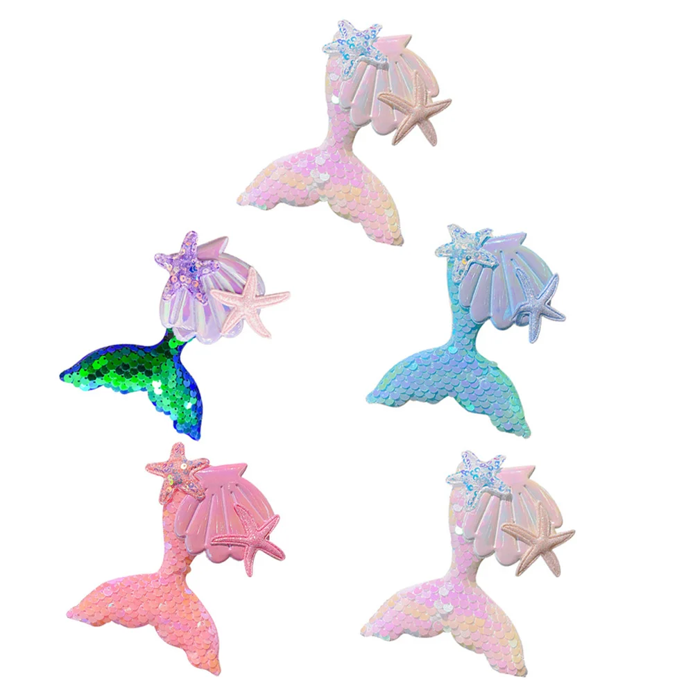 5 Pcs Mermaid Hair Clip Barrette Clips Buns Ribbon Rhinestone Barrettes Decoration Glitter Tail Child