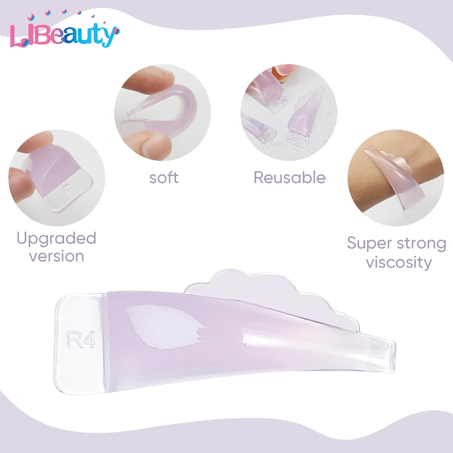 Libeauty 4 pares j & c onda silicone cílios perm almofadas pegajosas hastes escudo levantamento 3d cílios modelador acessórios ferramenta de maquiagem