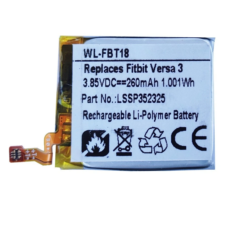 3.85V 260mAh WL-FBT18 Lithium Ion Battery for Fitbit Versa 3 Smartwatch Compatible LSSP352325 Rechargeable Batteries