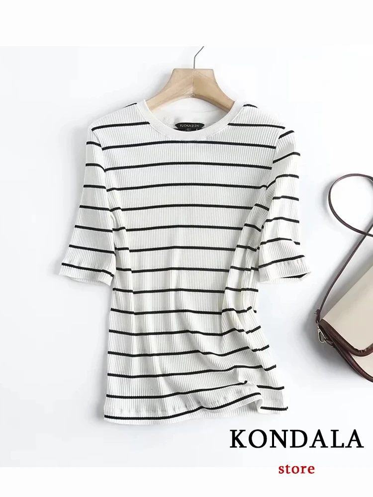 KONDALA Chic a righe Casual Streetwear donna t-shirt in cotone moda 2023 estate pendolare sportivo manica corta O collo Mujer top