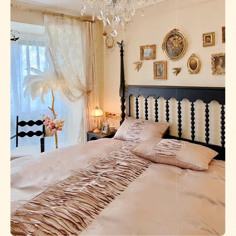 

Luxury Rustic House Bed Black Queen Designer Modern King Bedroom Bed Double Headboards Korean Sleeping Muebles Trendy Furniture