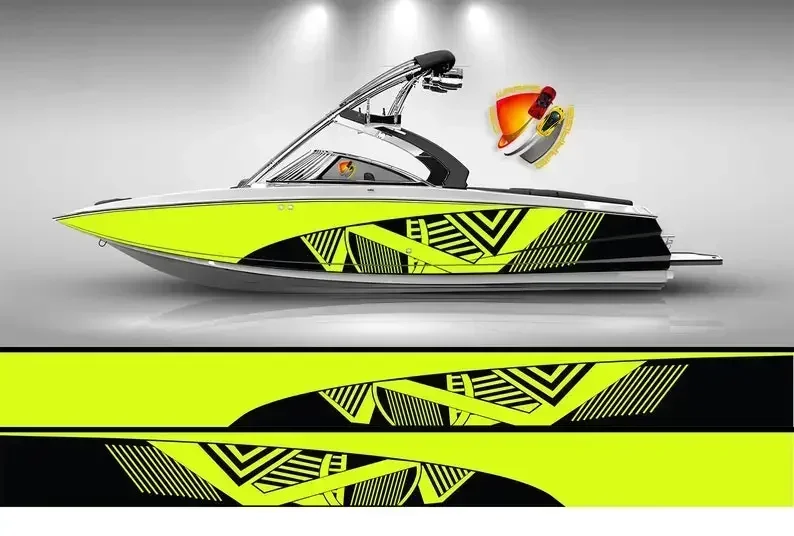 Bright Yellow and Black Modern Lines Graphic Vinyl Boat Wrap Decal Fishing Pontoon Sportsman Console Bowriders Deck Boat Watercr