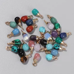 Natural Stone Water Drop Pendant Pear Shape Bead Purple Crystal Pink Quartz Simple Pendants Charm for Diy Necklace Women Jewelry