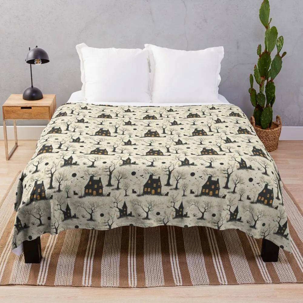 

Spooky Haunted House and Black Cats Halloween Pattern Throw Blanket Designers For Decorative Sofa Blankets