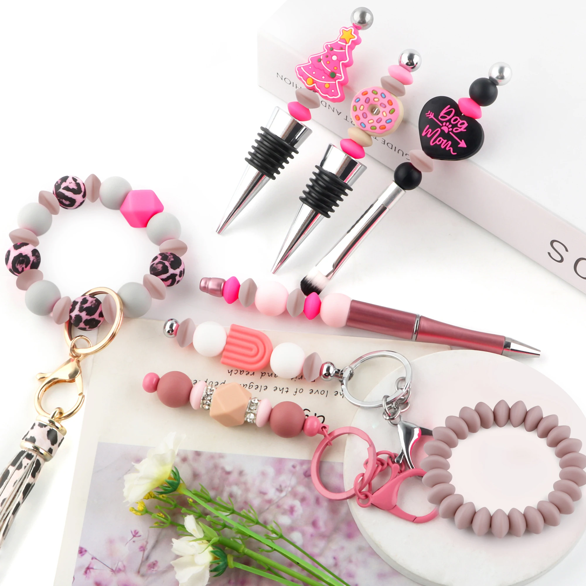 Sunrony 5/10Pcs New Fashion Cartoon Focal Silicone Beads DIY KeyChain Pen Necklace Bracelet Accessories For Jewelry Making