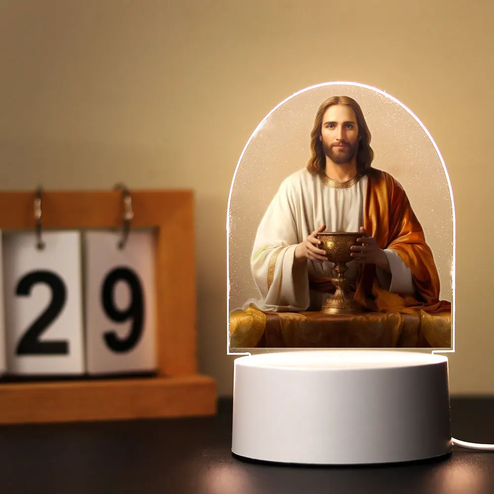Dios Jesús ilusión 3d acrílico Led para habitación de niños mesa escritorio decoración los niños para dormitorio regalo de bautismo