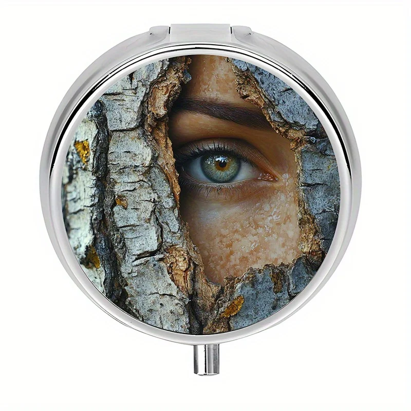 1-piece pill box with 3 compartments, natural eye-themed mini pill box, medication storage box, unique gift for travel