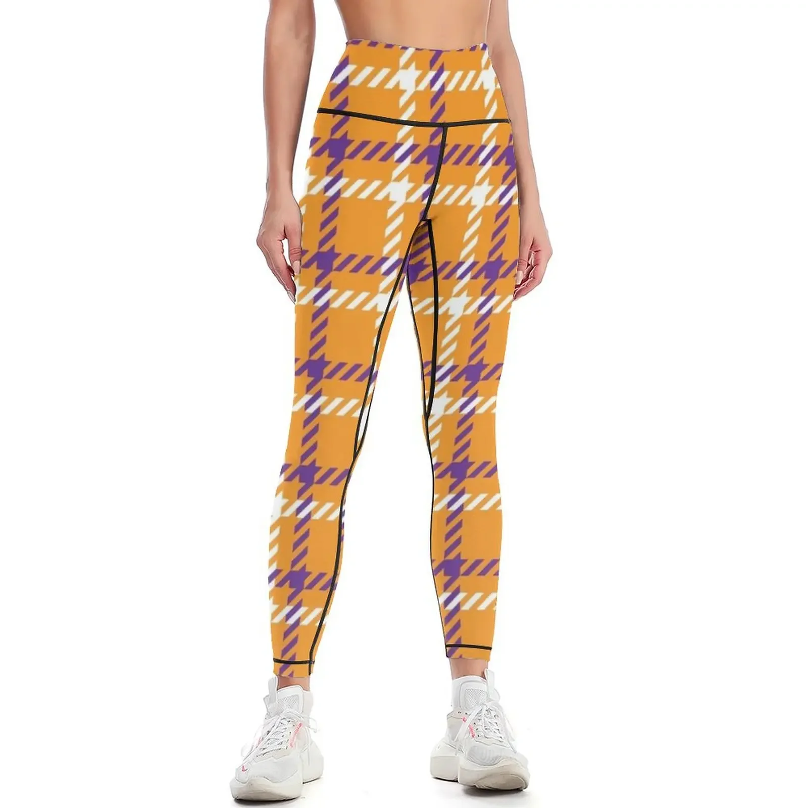 

Halloween Orange Purple White Check Square Pattern Leggings exercise clothing for sports woman gym Womens Leggings