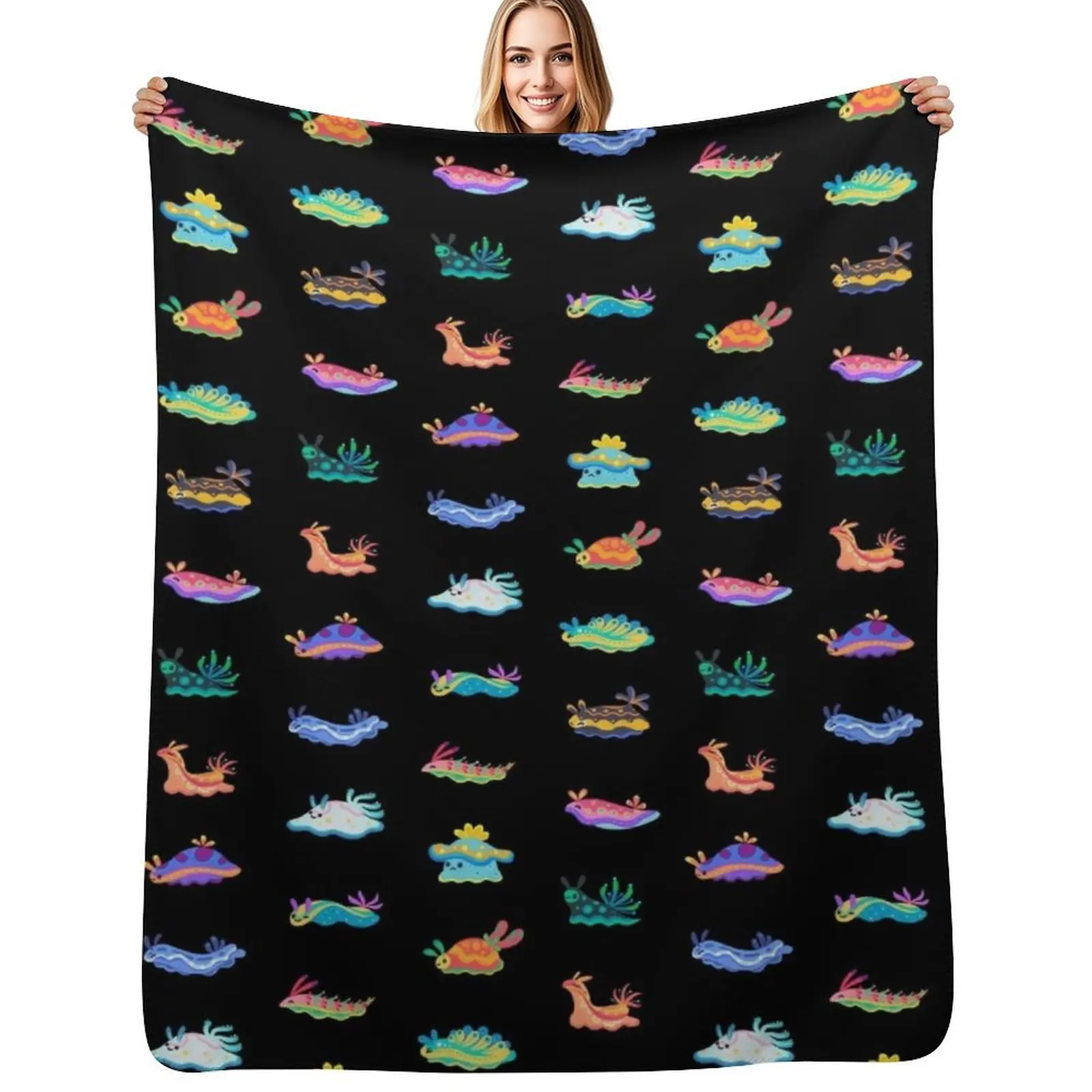 

Sea slug - black Throw Blanket Hairy Decorative Beds Bed covers Plush Blankets
