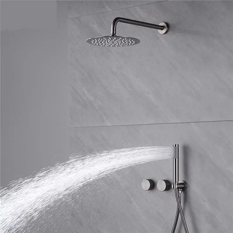 

Серый скрытый смеситель для душа в ванной комнате, настенный смеситель для душа из матового золота, черный латунный смеситель для душа для ванны, насадка для душа