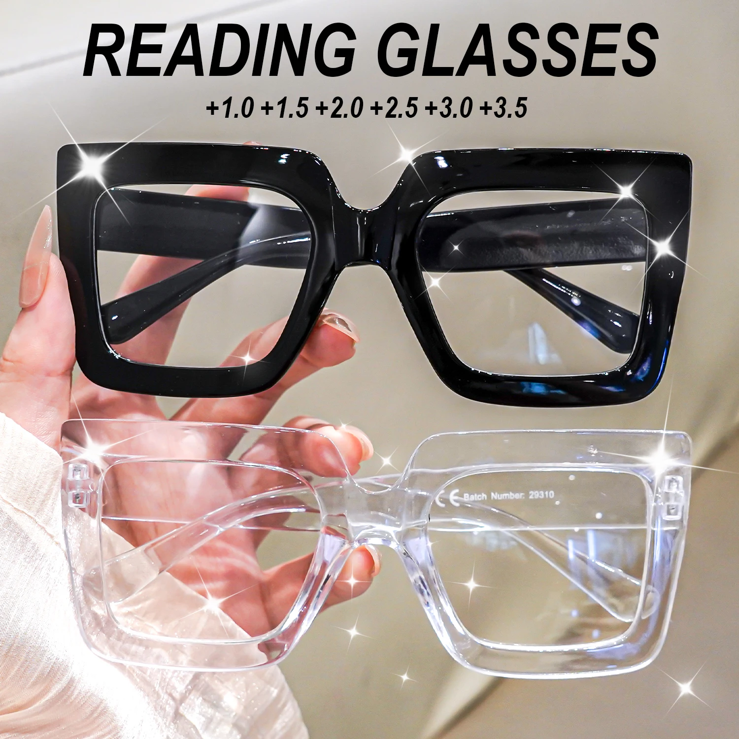 Oversized Square Reading Glasses Readers Lightweight Eyeglasses Eyewear for Women Clear Lens Fashion Computer Glasses