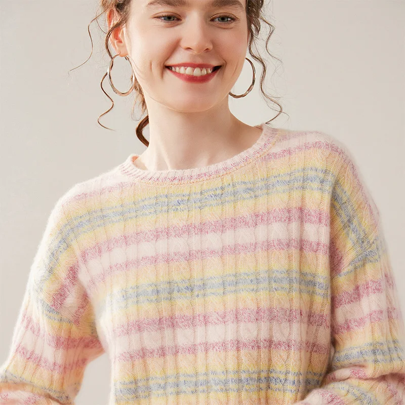 

Autumn Winter Women Cashmere Sweater O-neck Twist Flower Classic Retro Pullover 100% Cashmere Knitwear Jacquard Long Sleeve Tops
