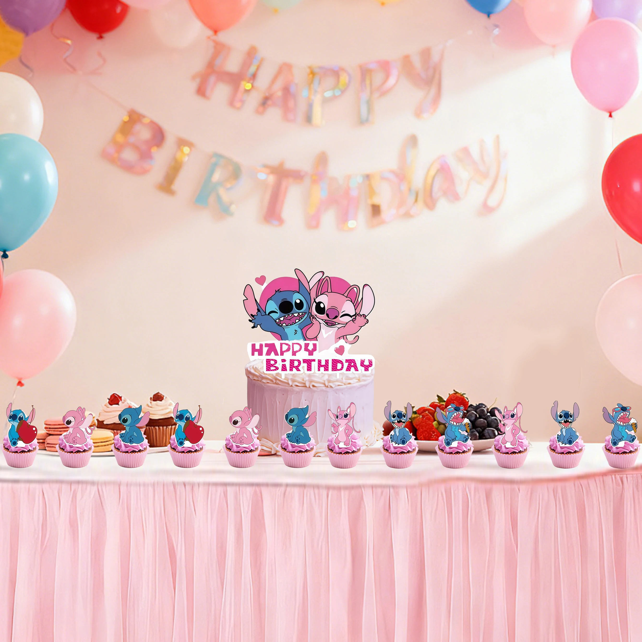 Stitch Cake Topper Set,Stitch Happy Birthday Cake Topper with Cupcake Toppers, Stitch Themed Party Supplies for Birthday Baby view 3