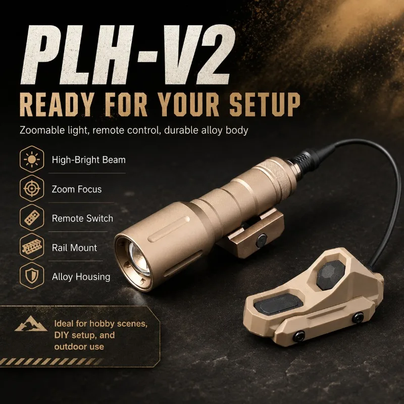 PLH‑V2 Series High‑output Zoomable Flashlight, Bright Hobby‑use Torch Light with Mouse‑tail Remote‑control Wire