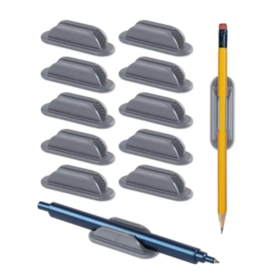 

Adhesive Pencil Holders for Desk Set of 10 - Silicone Pen Holder with 15 PCS Adhesive Pads - Flexible Pencil Holder for Office