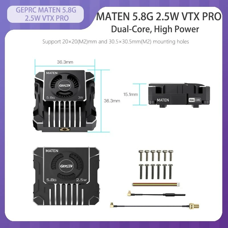 

GEPRC MATEN 5.8G 2.5W VTX PRO microphone Five adjustable levels 2.5W high-power output Used for FPV long-distance competition