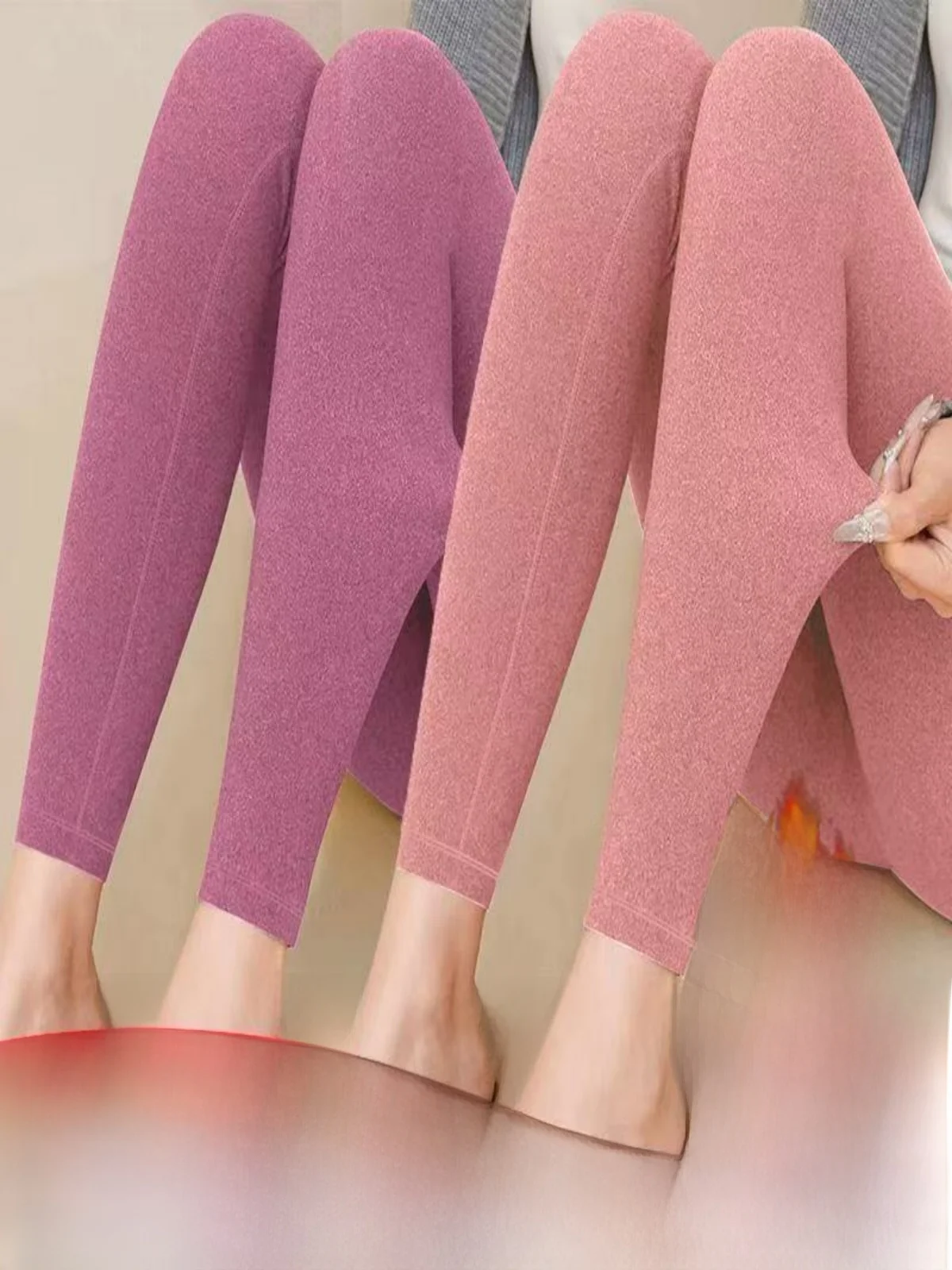 Double-Sided Brushed Velvet Leggings Women's Slimming High Waist Thermal Fleece Lined Base Layer Pants Casual Long Pants