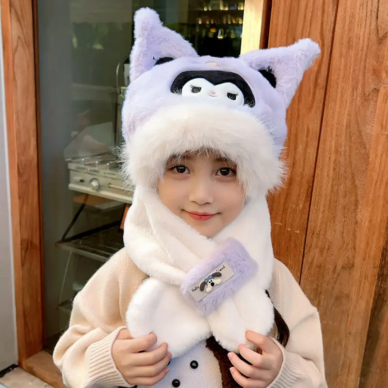 Kawaii Kulomi ma mélodie cannelle Pochacco Sanrio étudiant mignon dessin animé en peluche chapeau chaud enfants écharpe extérieure chapeau cadeau pour les enfants