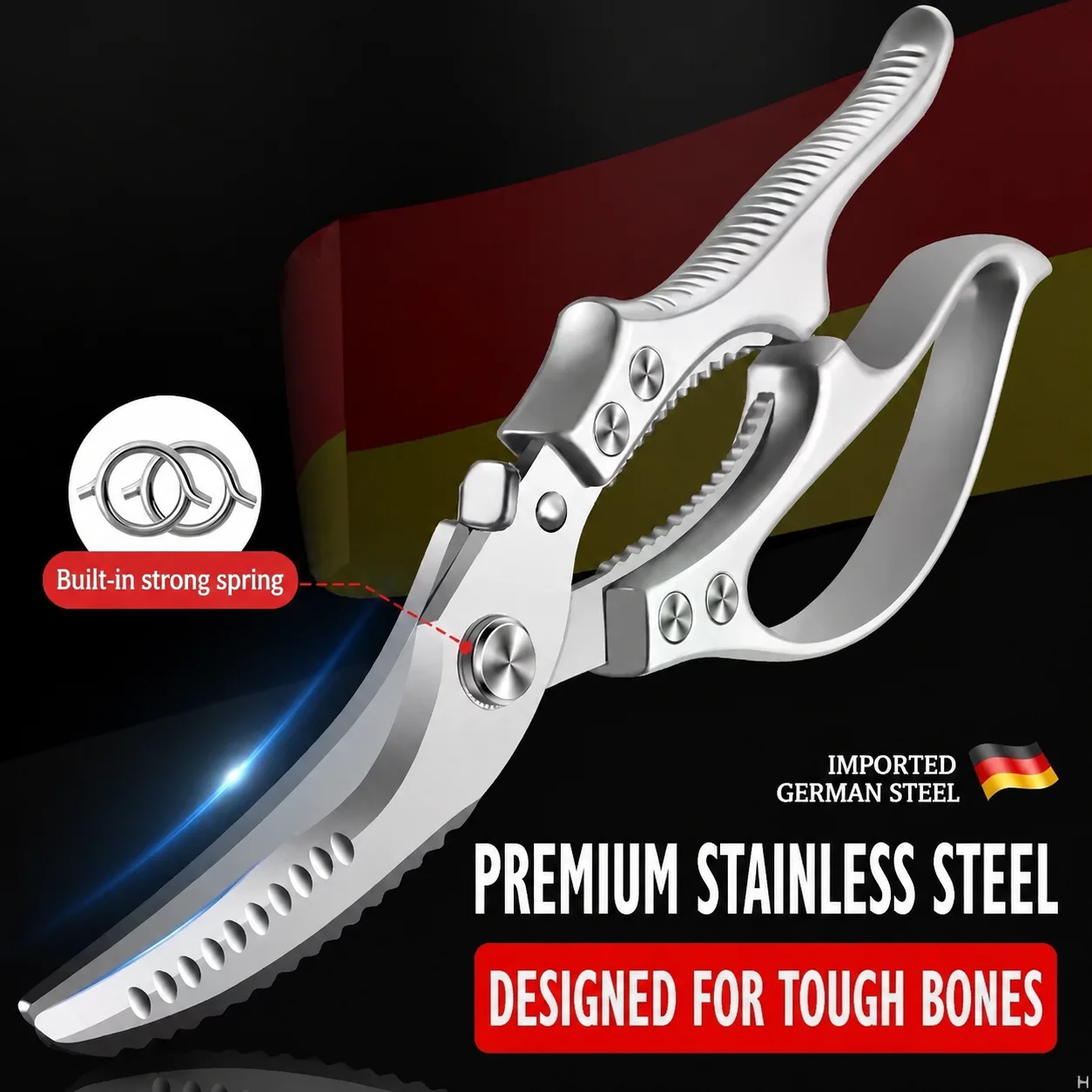High Hardness Kitchen Scissors Multi-Functional Meat Cutting Fish Killing Special Scissors Food Grade Strong Chicken Bone Scisso