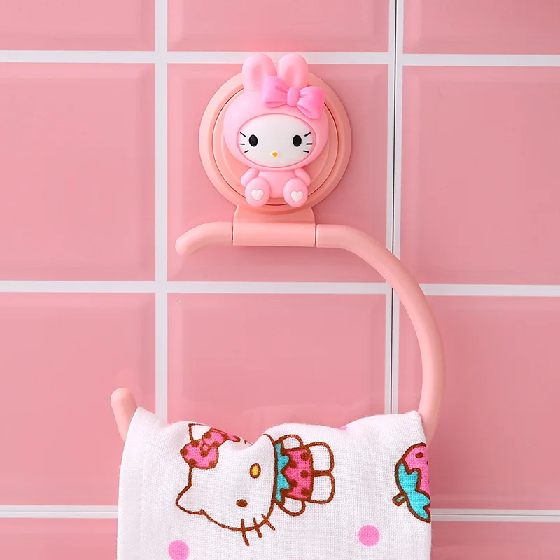 Sanrio Hello Kitty Bathroom Hanging Towel Rack Cartoon Melody Punch-Free Kitchen Cabinet Door Rag Hanger Hook Holder Shelf Gift