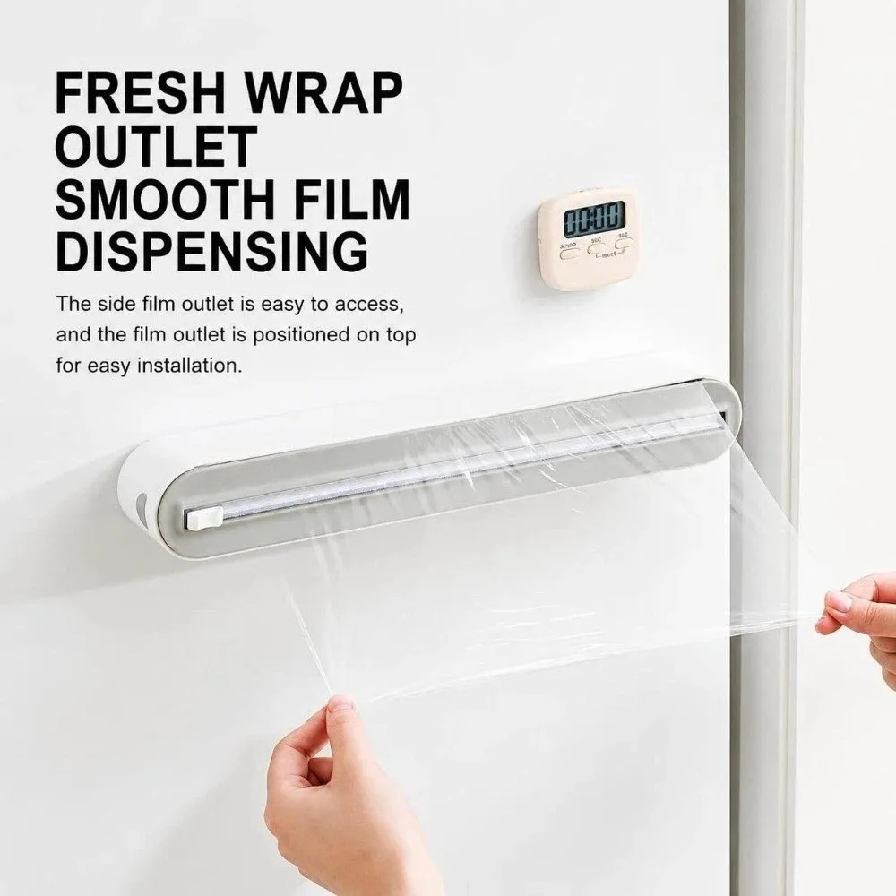 Durable Wrap Dispenser Easy Install Magnetic Food Cling Film Dispenser Smooth Cutting Portable Stretch Film Cutter Food Storage