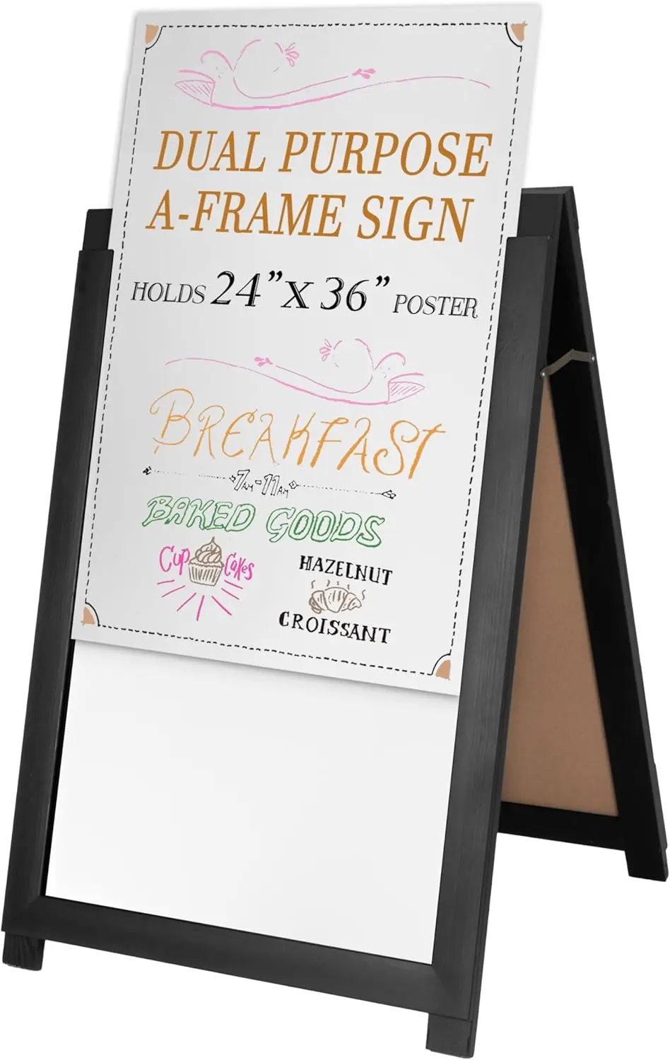 

2-in-1 A-Frame Sign Holder and Chalkboard Easel - Dual-Sided Magnetic Board for Outdoor Business Display, 28x41 Black