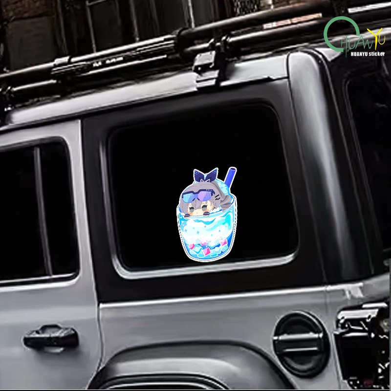 Honkai Star Rail Silver Wolf Milk Tea Cup Design Cartoon Decal Car Motorcycle Body Scratch Occlusion Decorative Sticker