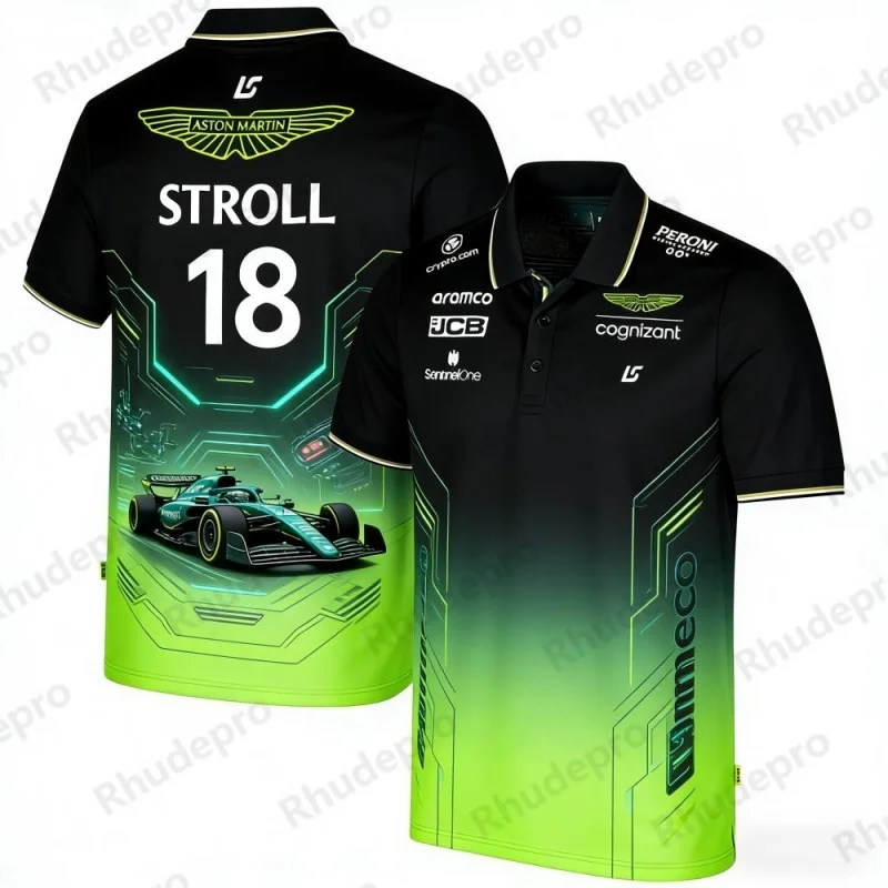 アストンマーティン-チーム-str18-ストロール-f1-レーシングテーマ-半袖ポロシャツ-ファン向け-カジュアル-スポーツトップ