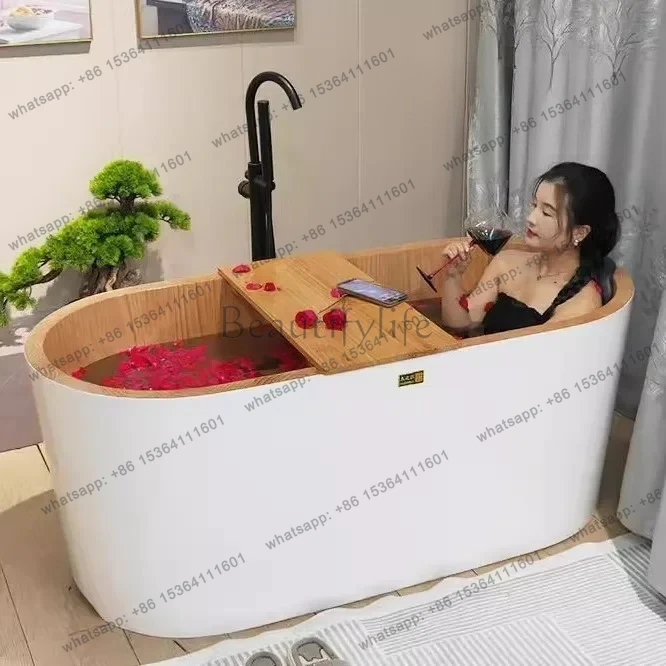 

Independent Japanese-style wooden bathtub bath wooden bucket small apartment family bed and breakfast double adult oval bathtub